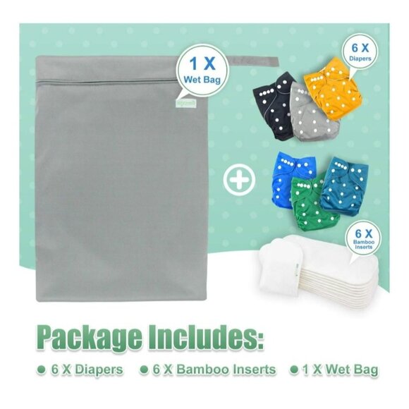 Adjustable Reusable Cloth Diapers 6 Pack W/Bamboo Inserts From Birth to Training - Picture 8 of 10